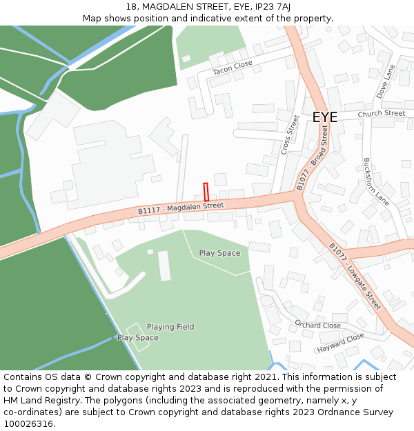 18, MAGDALEN STREET, EYE, IP23 7AJ: Location map and indicative extent of plot