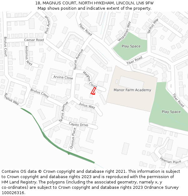 18, MAGNUS COURT, NORTH HYKEHAM, LINCOLN, LN6 9FW: Location map and indicative extent of plot