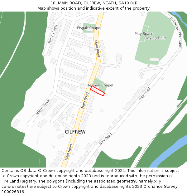 18, MAIN ROAD, CILFREW, NEATH, SA10 8LP: Location map and indicative extent of plot