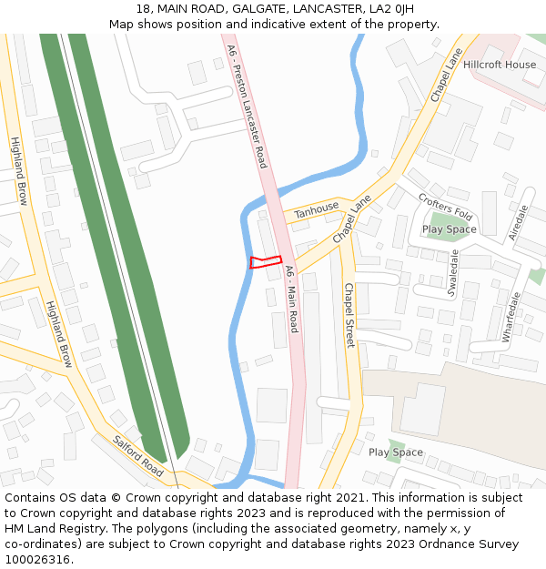 18, MAIN ROAD, GALGATE, LANCASTER, LA2 0JH: Location map and indicative extent of plot