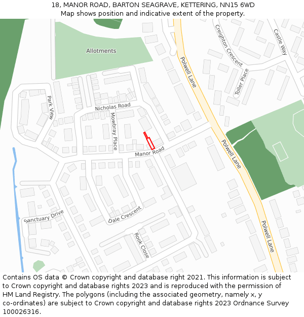 18, MANOR ROAD, BARTON SEAGRAVE, KETTERING, NN15 6WD: Location map and indicative extent of plot