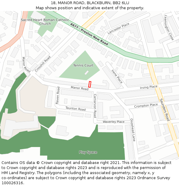 18, MANOR ROAD, BLACKBURN, BB2 6LU: Location map and indicative extent of plot