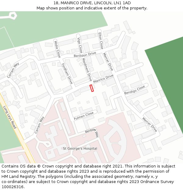 18, MANRICO DRIVE, LINCOLN, LN1 1AD: Location map and indicative extent of plot