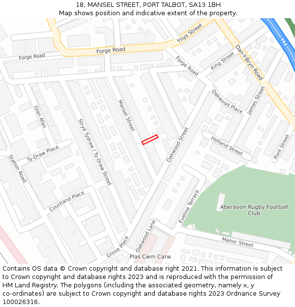 18, MANSEL STREET, PORT TALBOT, SA13 1BH: Location map and indicative extent of plot