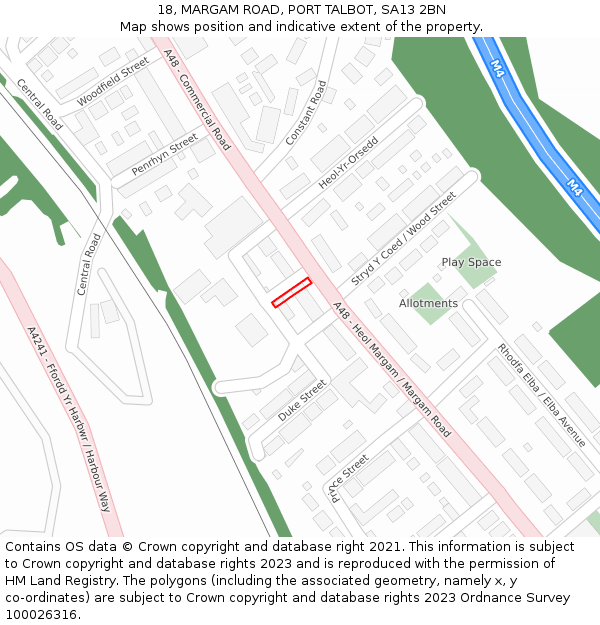 18, MARGAM ROAD, PORT TALBOT, SA13 2BN: Location map and indicative extent of plot