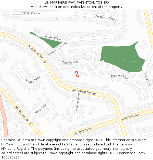 18, MARINERS WAY, PAIGNTON, TQ3 1RX: Location map and indicative extent of plot
