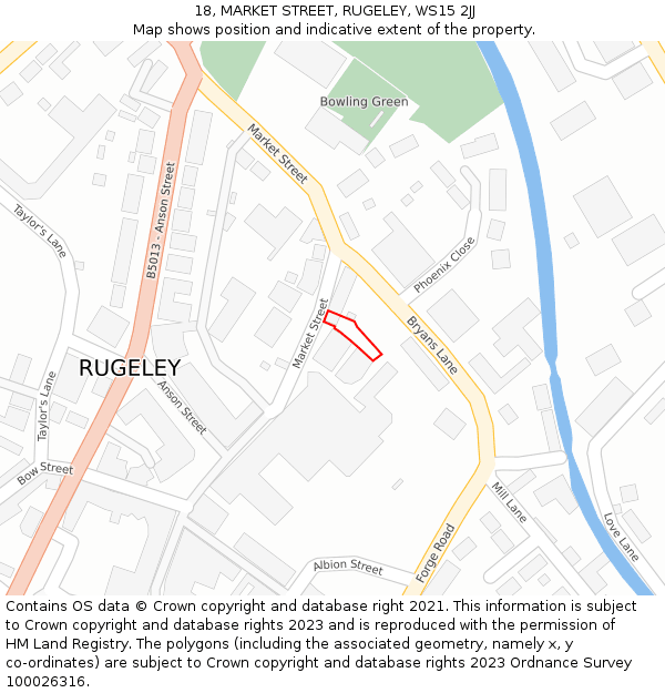 18, MARKET STREET, RUGELEY, WS15 2JJ: Location map and indicative extent of plot