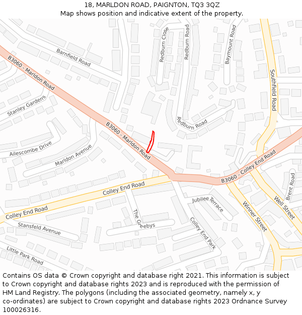 18, MARLDON ROAD, PAIGNTON, TQ3 3QZ: Location map and indicative extent of plot