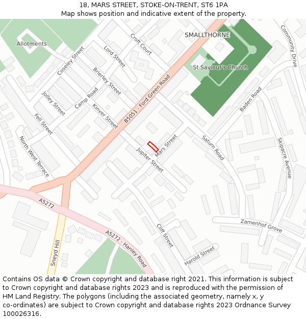 18, MARS STREET, STOKE-ON-TRENT, ST6 1PA: Location map and indicative extent of plot