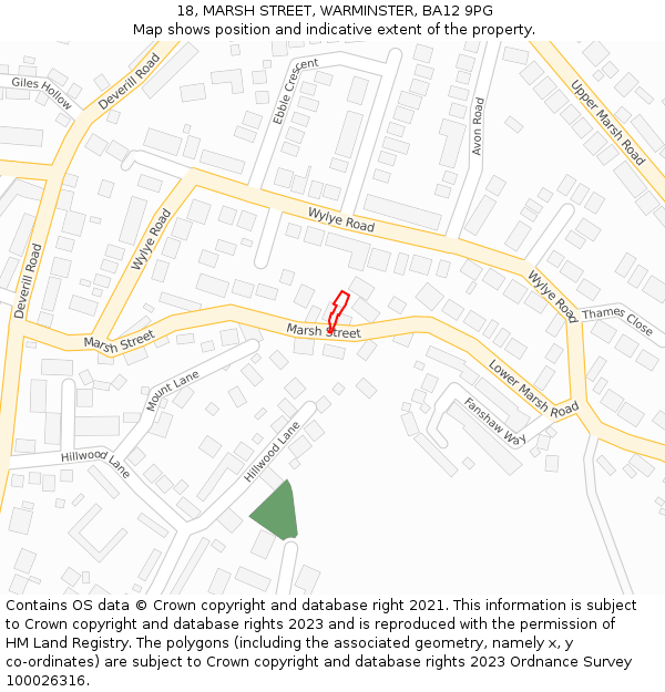 18, MARSH STREET, WARMINSTER, BA12 9PG: Location map and indicative extent of plot