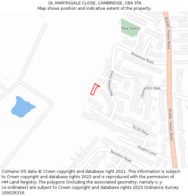 18, MARTINGALE CLOSE, CAMBRIDGE, CB4 3TA: Location map and indicative extent of plot