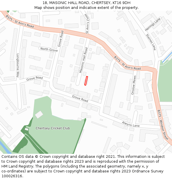 18, MASONIC HALL ROAD, CHERTSEY, KT16 9DH: Location map and indicative extent of plot