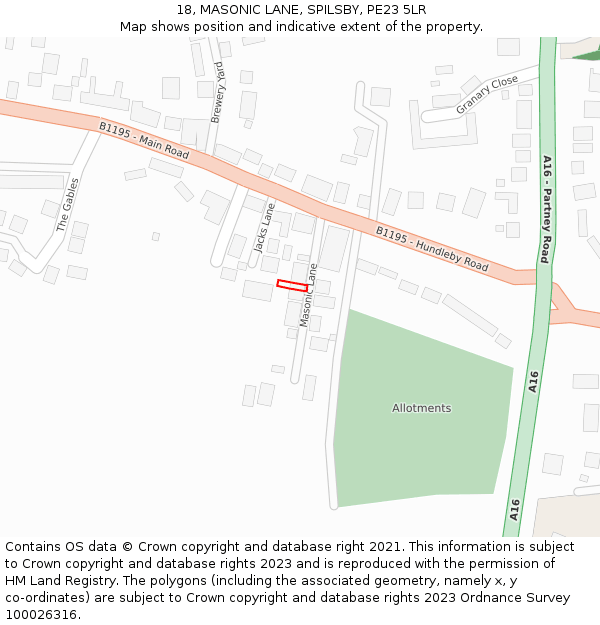 18, MASONIC LANE, SPILSBY, PE23 5LR: Location map and indicative extent of plot