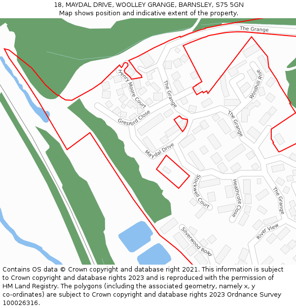 18, MAYDAL DRIVE, WOOLLEY GRANGE, BARNSLEY, S75 5GN: Location map and indicative extent of plot