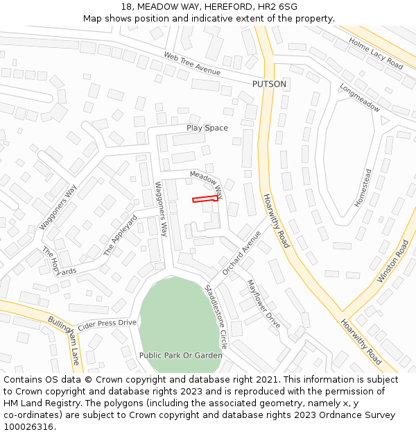 18, MEADOW WAY, HEREFORD, HR2 6SG: Location map and indicative extent of plot