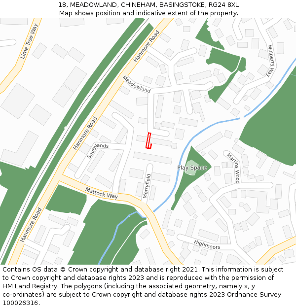 18, MEADOWLAND, CHINEHAM, BASINGSTOKE, RG24 8XL: Location map and indicative extent of plot