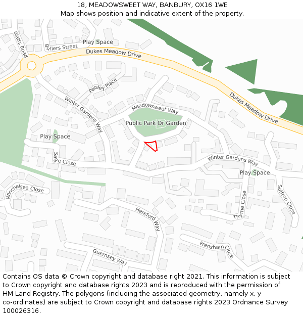 18, MEADOWSWEET WAY, BANBURY, OX16 1WE: Location map and indicative extent of plot