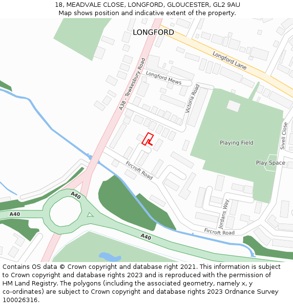 18, MEADVALE CLOSE, LONGFORD, GLOUCESTER, GL2 9AU: Location map and indicative extent of plot