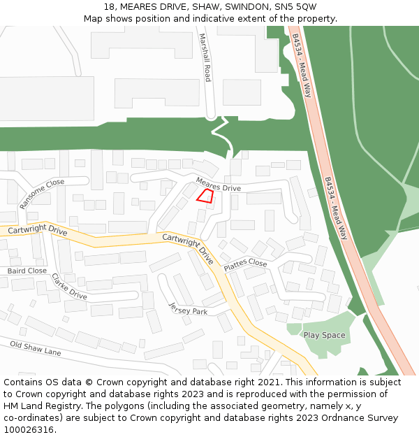18, MEARES DRIVE, SHAW, SWINDON, SN5 5QW: Location map and indicative extent of plot