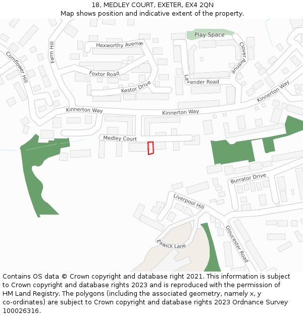 18, MEDLEY COURT, EXETER, EX4 2QN: Location map and indicative extent of plot