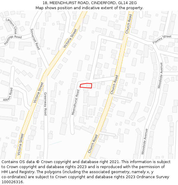 18, MEENDHURST ROAD, CINDERFORD, GL14 2EG: Location map and indicative extent of plot