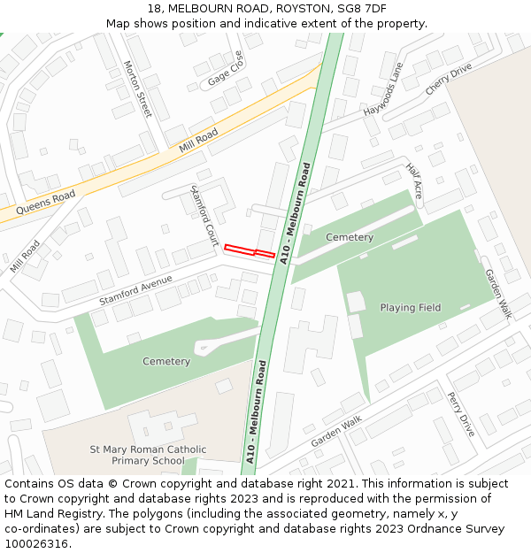 18, MELBOURN ROAD, ROYSTON, SG8 7DF: Location map and indicative extent of plot