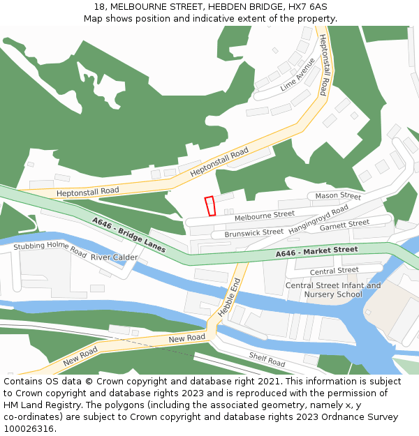 18, MELBOURNE STREET, HEBDEN BRIDGE, HX7 6AS: Location map and indicative extent of plot
