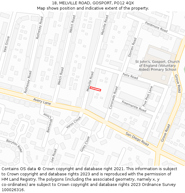 18, MELVILLE ROAD, GOSPORT, PO12 4QX: Location map and indicative extent of plot