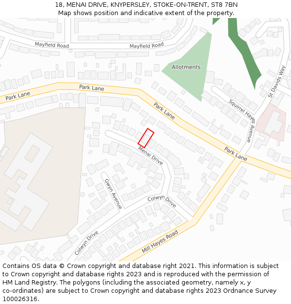 18, MENAI DRIVE, KNYPERSLEY, STOKE-ON-TRENT, ST8 7BN: Location map and indicative extent of plot