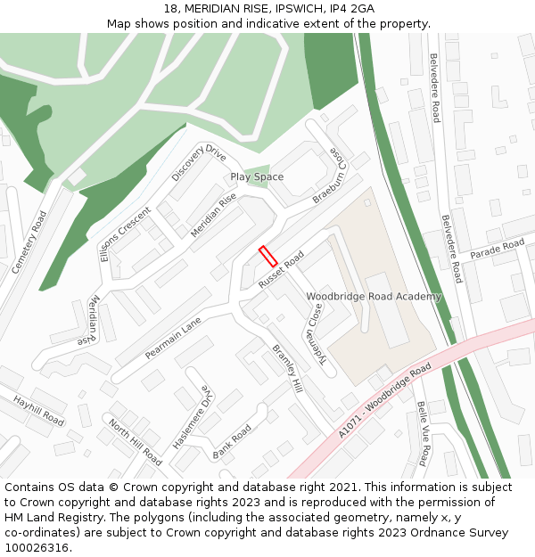 18, MERIDIAN RISE, IPSWICH, IP4 2GA: Location map and indicative extent of plot