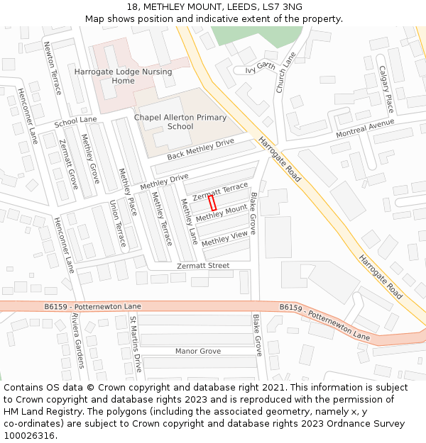18, METHLEY MOUNT, LEEDS, LS7 3NG: Location map and indicative extent of plot