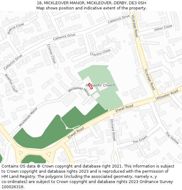 18, MICKLEOVER MANOR, MICKLEOVER, DERBY, DE3 0SH: Location map and indicative extent of plot