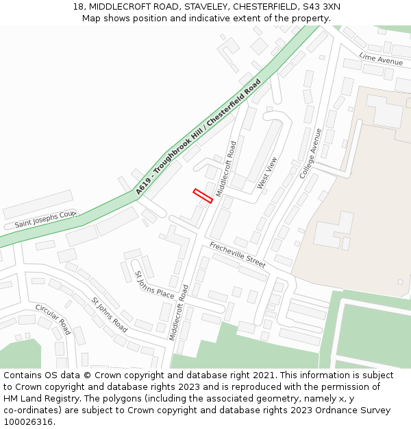 18, MIDDLECROFT ROAD, STAVELEY, CHESTERFIELD, S43 3XN: Location map and indicative extent of plot