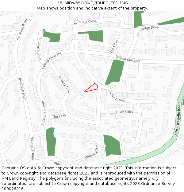 18, MIDWAY DRIVE, TRURO, TR1 1NG: Location map and indicative extent of plot