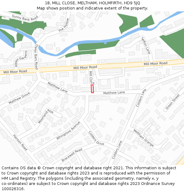 18, MILL CLOSE, MELTHAM, HOLMFIRTH, HD9 5JQ: Location map and indicative extent of plot