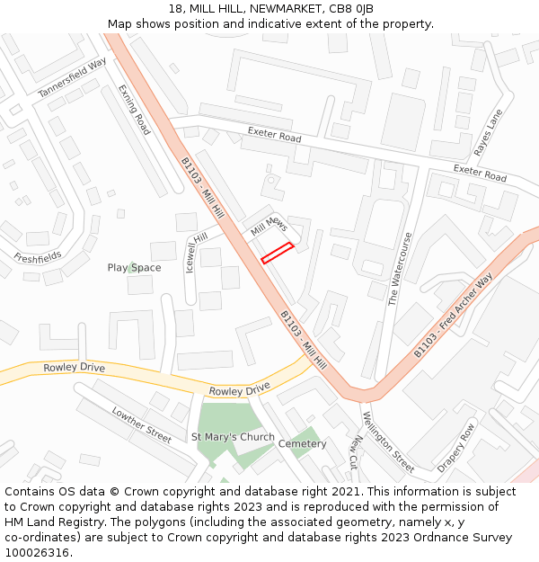 18, MILL HILL, NEWMARKET, CB8 0JB: Location map and indicative extent of plot