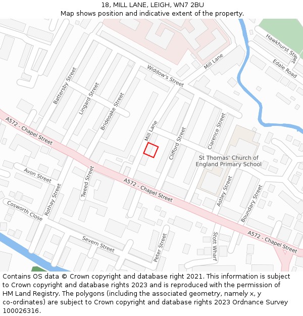 18, MILL LANE, LEIGH, WN7 2BU: Location map and indicative extent of plot