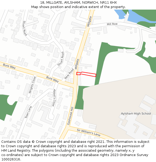 18, MILLGATE, AYLSHAM, NORWICH, NR11 6HX: Location map and indicative extent of plot
