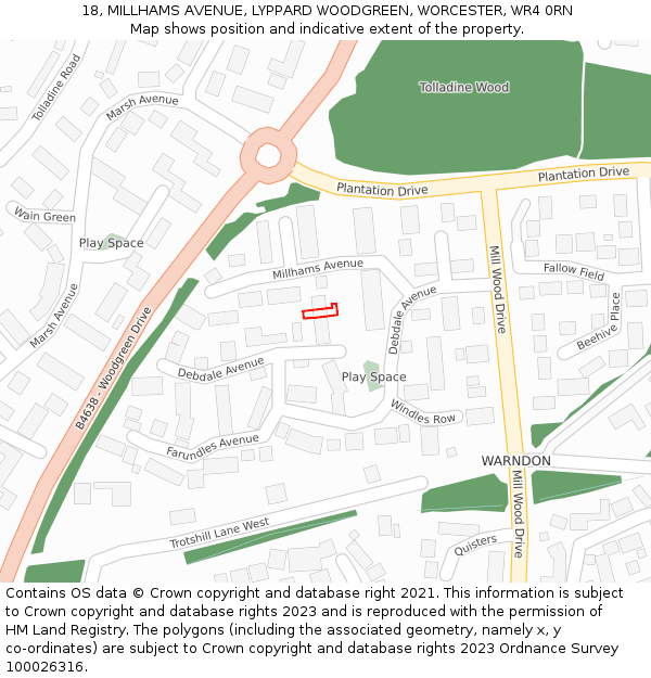 18, MILLHAMS AVENUE, LYPPARD WOODGREEN, WORCESTER, WR4 0RN: Location map and indicative extent of plot