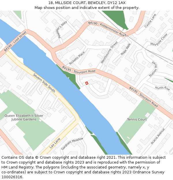 18, MILLSIDE COURT, BEWDLEY, DY12 1AX: Location map and indicative extent of plot