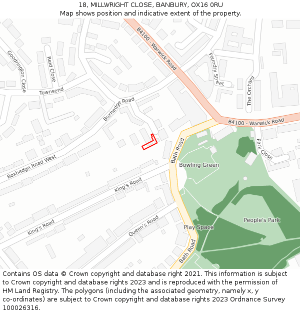 18, MILLWRIGHT CLOSE, BANBURY, OX16 0RU: Location map and indicative extent of plot