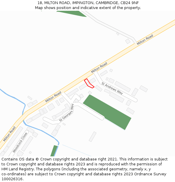 18, MILTON ROAD, IMPINGTON, CAMBRIDGE, CB24 9NF: Location map and indicative extent of plot