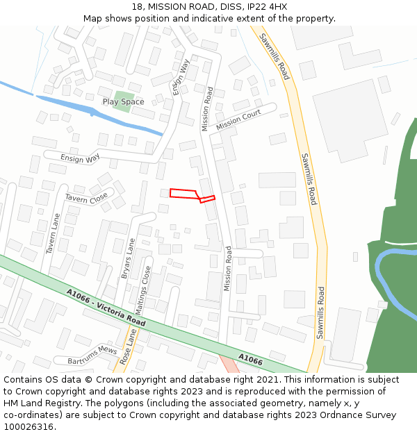 18, MISSION ROAD, DISS, IP22 4HX: Location map and indicative extent of plot