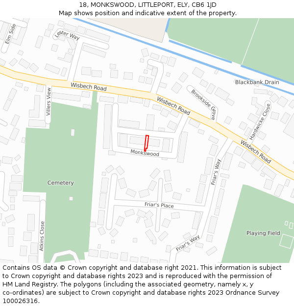 18, MONKSWOOD, LITTLEPORT, ELY, CB6 1JD: Location map and indicative extent of plot