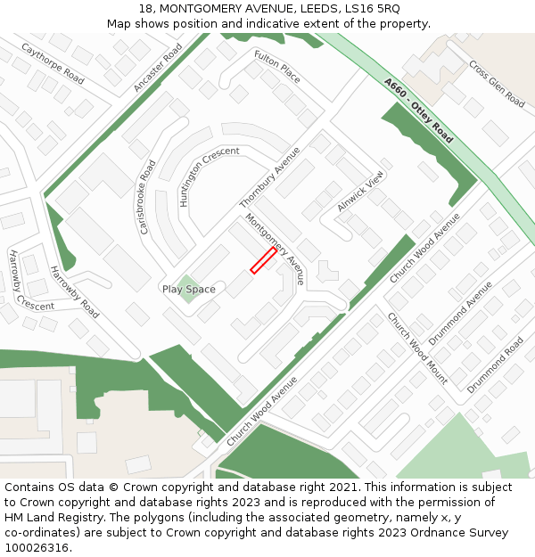 18, MONTGOMERY AVENUE, LEEDS, LS16 5RQ: Location map and indicative extent of plot