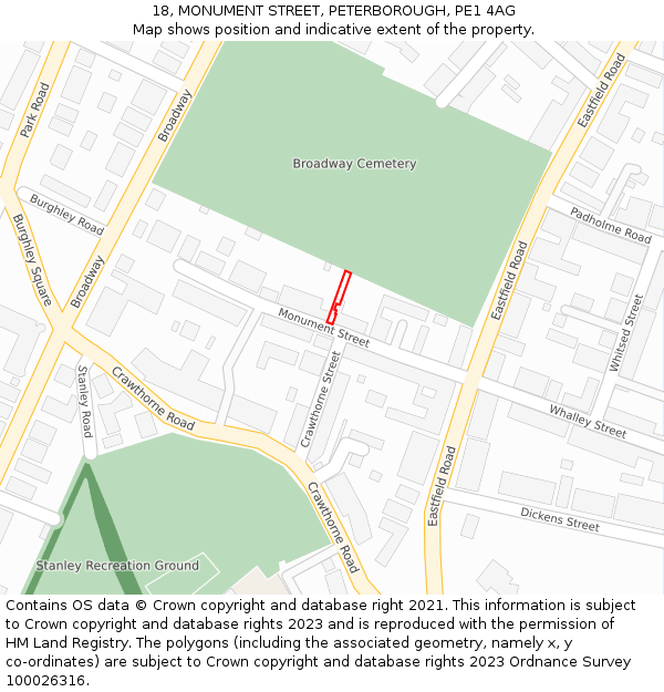 18, MONUMENT STREET, PETERBOROUGH, PE1 4AG: Location map and indicative extent of plot