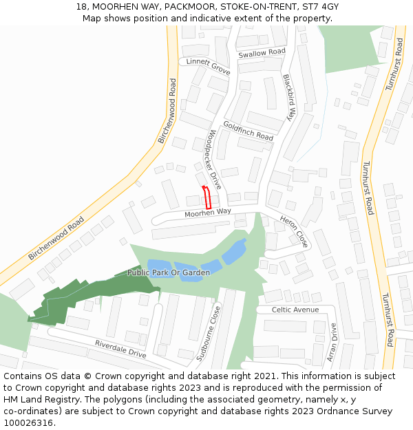18, MOORHEN WAY, PACKMOOR, STOKE-ON-TRENT, ST7 4GY: Location map and indicative extent of plot