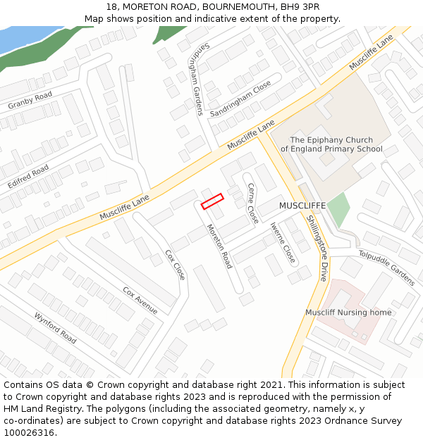 18, MORETON ROAD, BOURNEMOUTH, BH9 3PR: Location map and indicative extent of plot