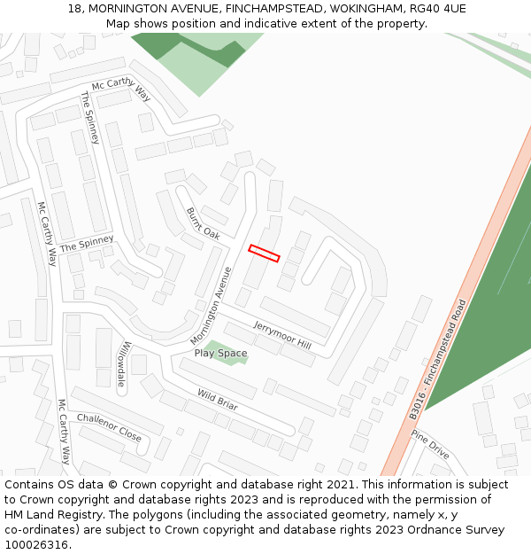 18, MORNINGTON AVENUE, FINCHAMPSTEAD, WOKINGHAM, RG40 4UE: Location map and indicative extent of plot