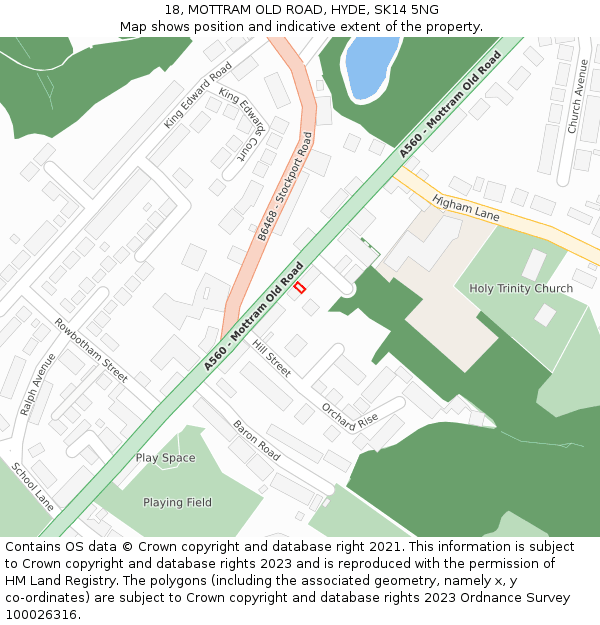 18, MOTTRAM OLD ROAD, HYDE, SK14 5NG: Location map and indicative extent of plot